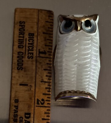 Rare Large David Andersen Norway White Enamel Owl Brooch Sterling