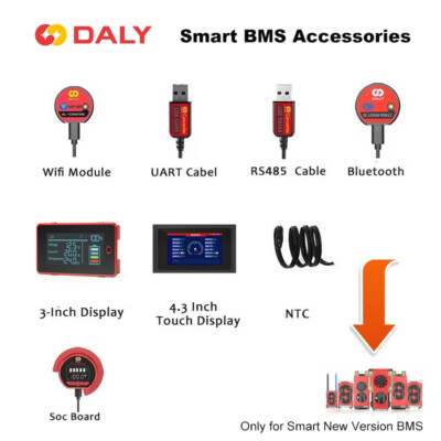 Daly Smart BMS Wifi Bluetooth Module 3.0 4.3 Inch LCD Display Uart RS485 NTC