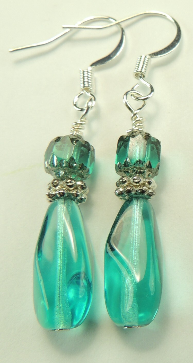 Turquoise Teardrop Earrings  Czech Beads  Handmade Jewelry