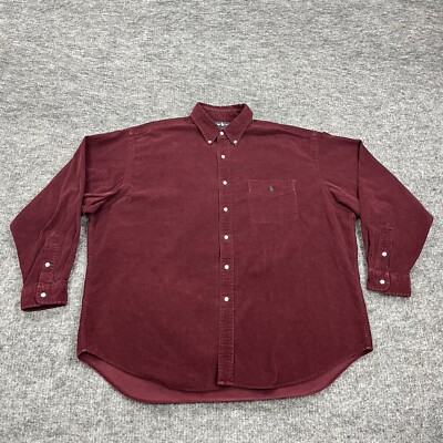 Ralph Lauren Big Shirt Mens Extra Large Red Wine Corduroy Pony Casual  Button Up