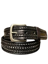 Mens 1-1/2" Belt With Straight Black Leather Laced Lines For Western Men