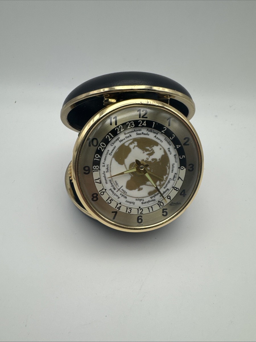 Vintage Linden Travel Alarm Clock/ Japan /World Map Time Zones