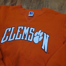 VTG CLEMSON TIGERS Russell Athletic Sz S Orange Crewneck Sweatshirt - Made USA