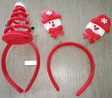 2 girls RED CHRISTMAS HEADBANDS 1 SNOWMEN 1 SWIRLY CHRISTMAS TREE ON SPRING BELL