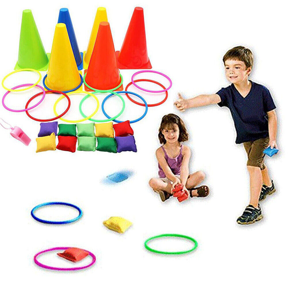 3 In 1 Cone Bean Bags Ring Toss Game Traffic Throw Hoop Family Outdoor