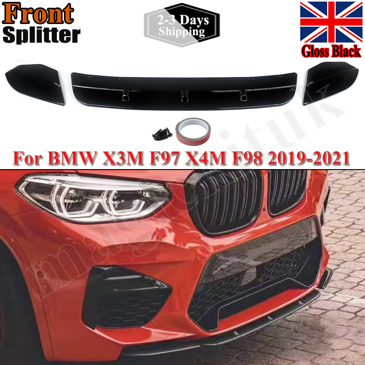FOR BMW X3M X4M F97 F98 M PERFORMANCE FRONT LIP SPLITTER GLOSSY BLACK 2019-2021