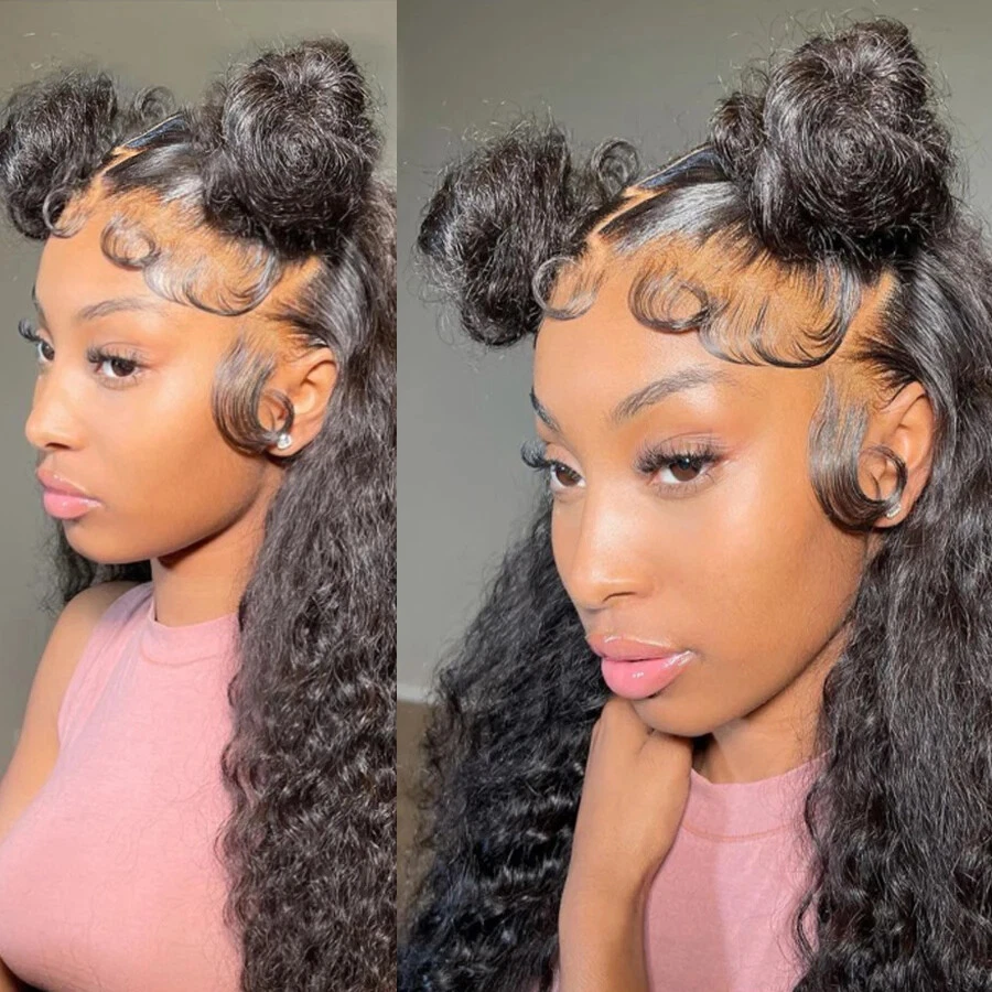 Pelucas frontales de encaje Water Wave 360 HD pelucas de cabello humano rizado cola de caballo alta onda profunda Foto 3 de 4