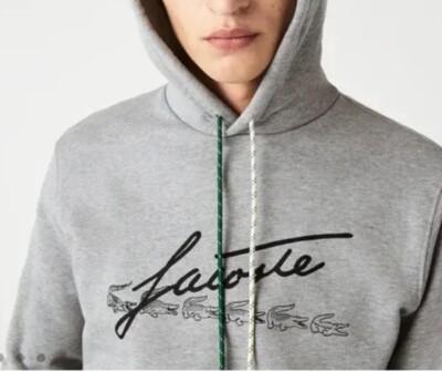 Lacoste $155 Men's Signature Cotton Fleece Men's Hoodie Grey  Size 8-3XL