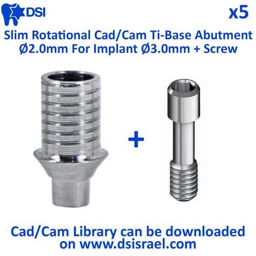 5x DSI Dental Implant Slim Ti-Base CAD/CAM Rotational Abutment Ø2.0mm ...