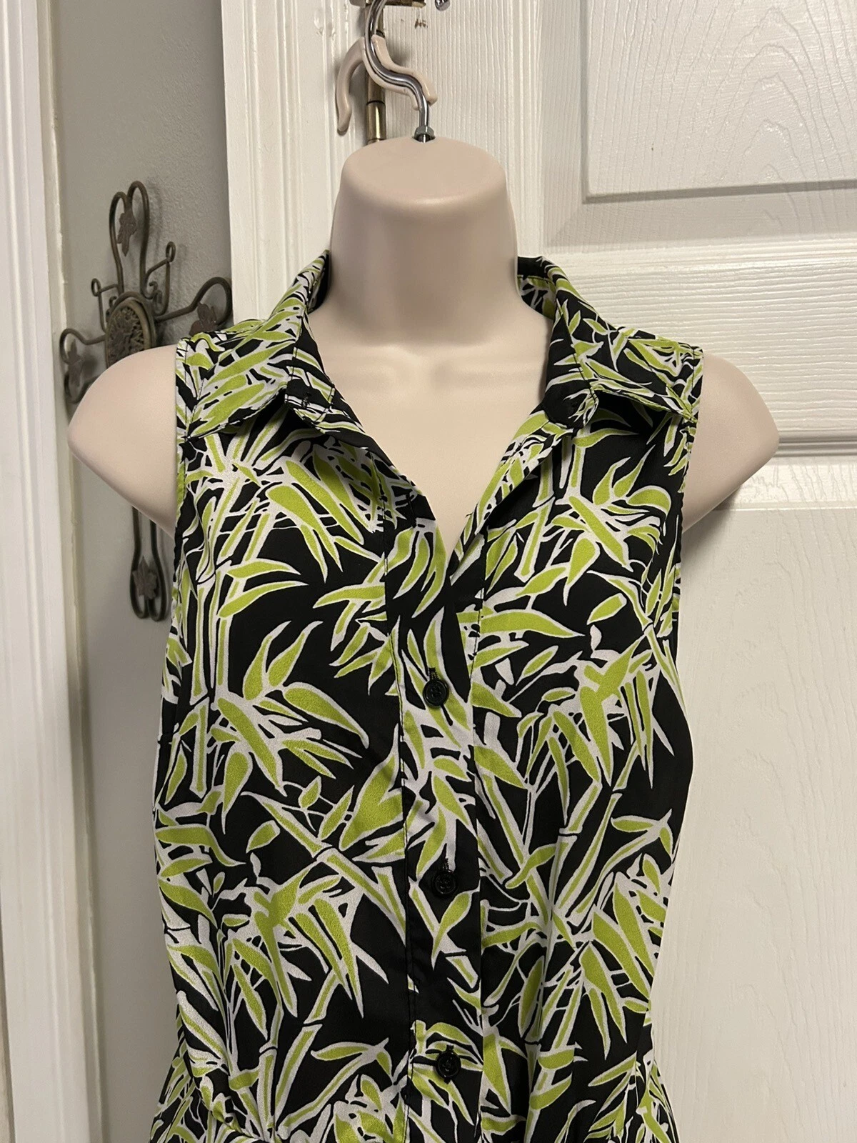 Abito MICHAEL Michael Kors senza maniche taglia 6 nodo bambù verde nero tropicale donna