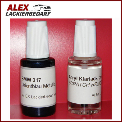 Lackstift für BMW 317 Orientblau metallic + Klarlack 2x20ml Pinselflasche 