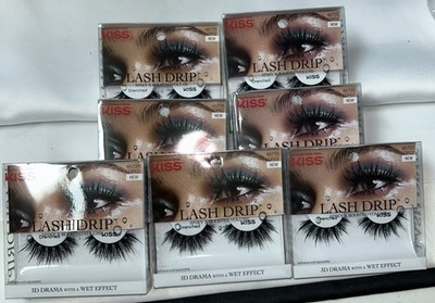 Kiss Lash Drenched 3D Drama With Wet Effect #85725  Pack of 7 Black Eyelashes.
