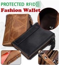 RFID Crazy Horse Genuine Leather Men Wallet Short Card Purse Antimagnetic Bifold