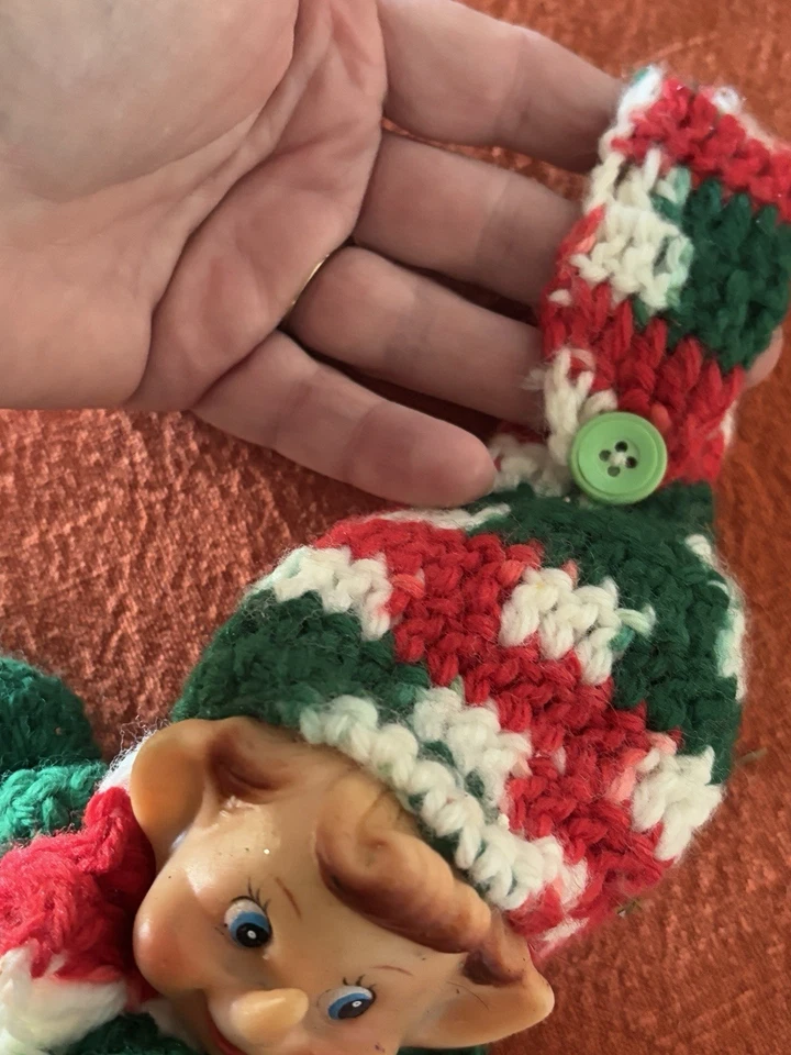 Toallero vintage de ganchillo pixie/elfo decoración de cocina de Navidad Foto 3 de 4