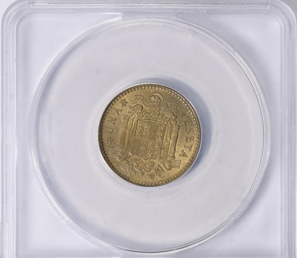 Spain 1947 (1951) Peseta KM-775 ANACS AU-55 Semi-Key Date Post-WWII Spanish Coin - Image 3 of 3