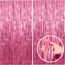 2 Pack Pink Backdrop Party Decorations Tinsel Curtain Party Backdrop Foil Fringe