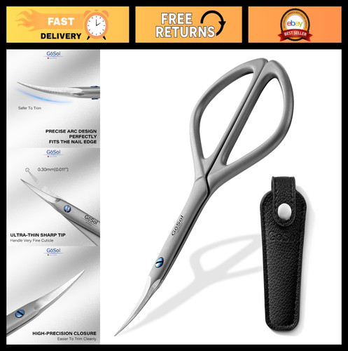 Extra Fine Curved Cuticle Scissors, Precision Grooming Tool for Eyebrows, Manicu