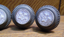 4 Antique Victorian Clear Star Sulfide Glass & Metal Screw In Curtain Tiebacks