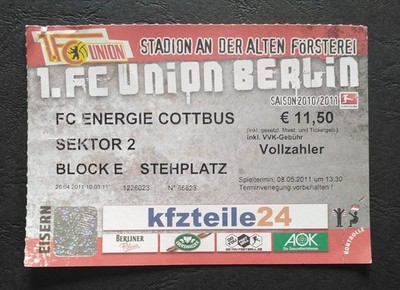 TICKET 2. Bundesliga 2010/11 Union Berlin - Energie Cottbus # 505