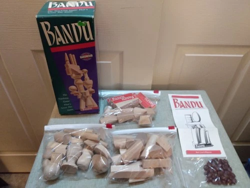 Vintage 1991 Milton Bradley BANDU Game Complete 54 Wood Blocks 2 Extra Beans EUC