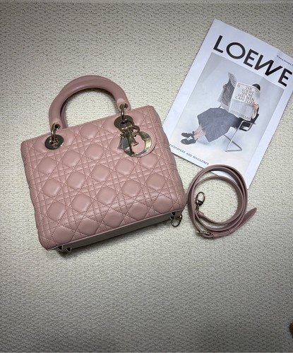 Authentic Dior Lady Dior Medium Pink  Cannage Bag Gold Hardware