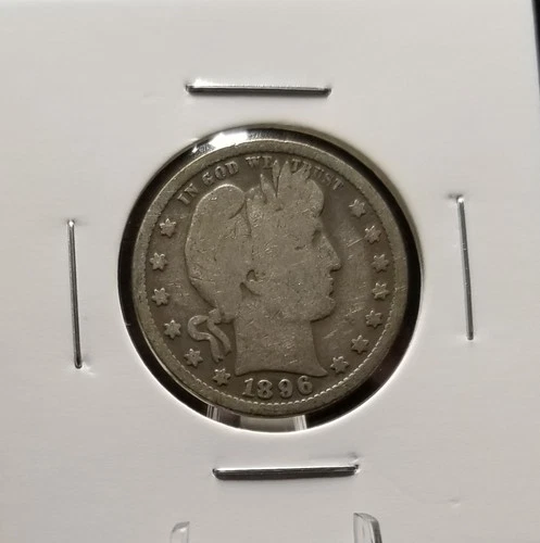 1896-P 25c 90% Silver Circulated Barber Quarter #353