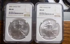 AMERICAN SILVER EAGLES 2001 NGC MS 69 BLAST WHITE LOT OF 2 BLAZERS 2 TROY OZ