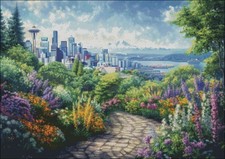 Flowers with a View of Seatt - Counted Cross Stitch Kits Needlework Embroidery