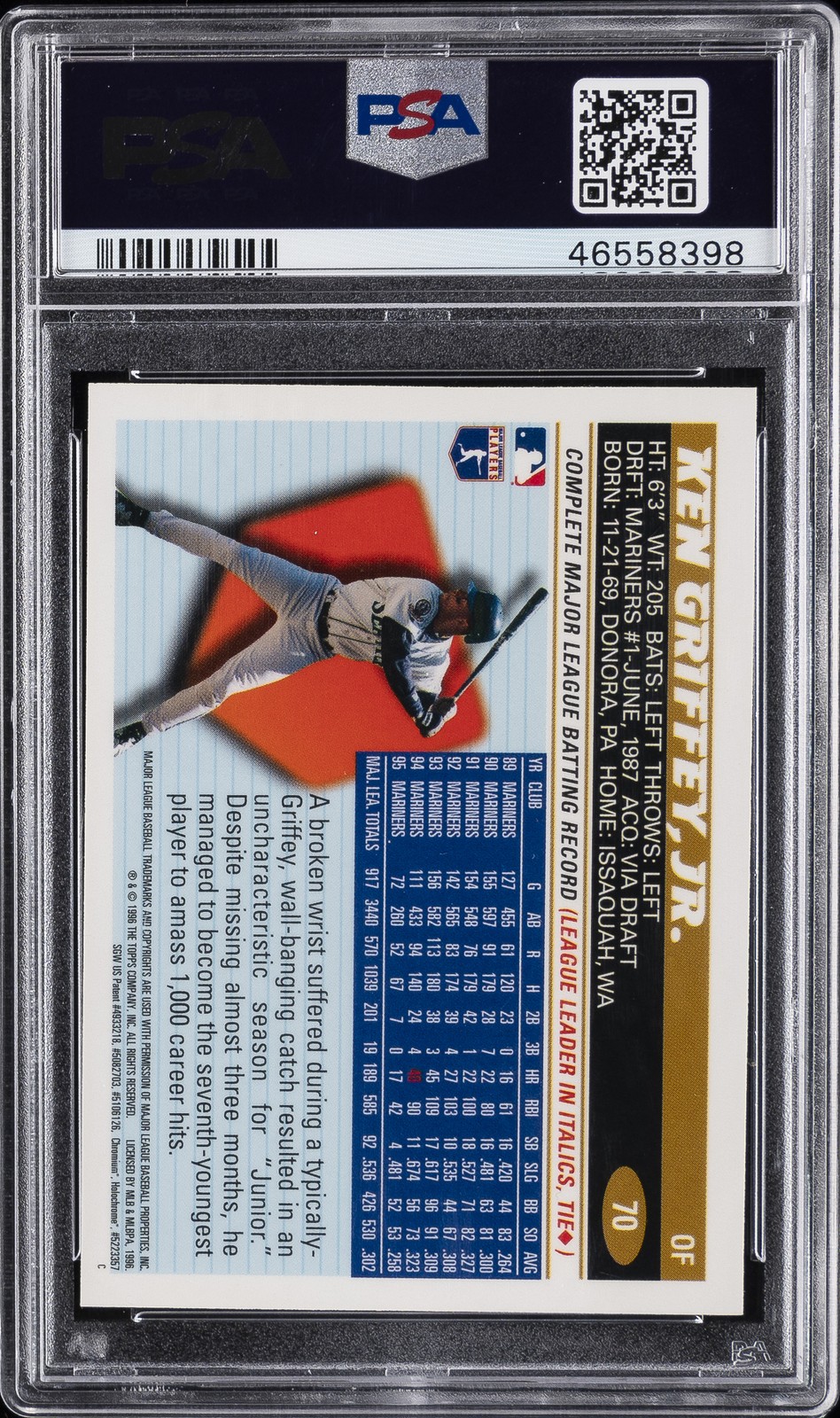 1996 TOPPS CHROME #70 KEN GRIFFEY JR. PSA 10 view 2