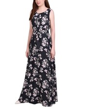 Ny Collection Womens Scoop neck Chiffon Maxi Dress Black / Pink Size M $58