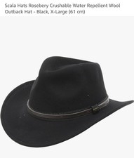 Scala Hats Rosebery Crushable Water Repellent Wool Outback Hat - Black, X-Large