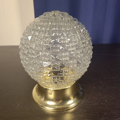 VTG Glass Globe Ceiling Light Fixture - Diamond Dome Shade w Brass Base UNTESTED
