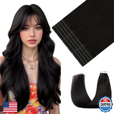 Youngsmile Human Hair Tape-In Extensions 1B Natural Black 14'' 20pcs 30g Straig