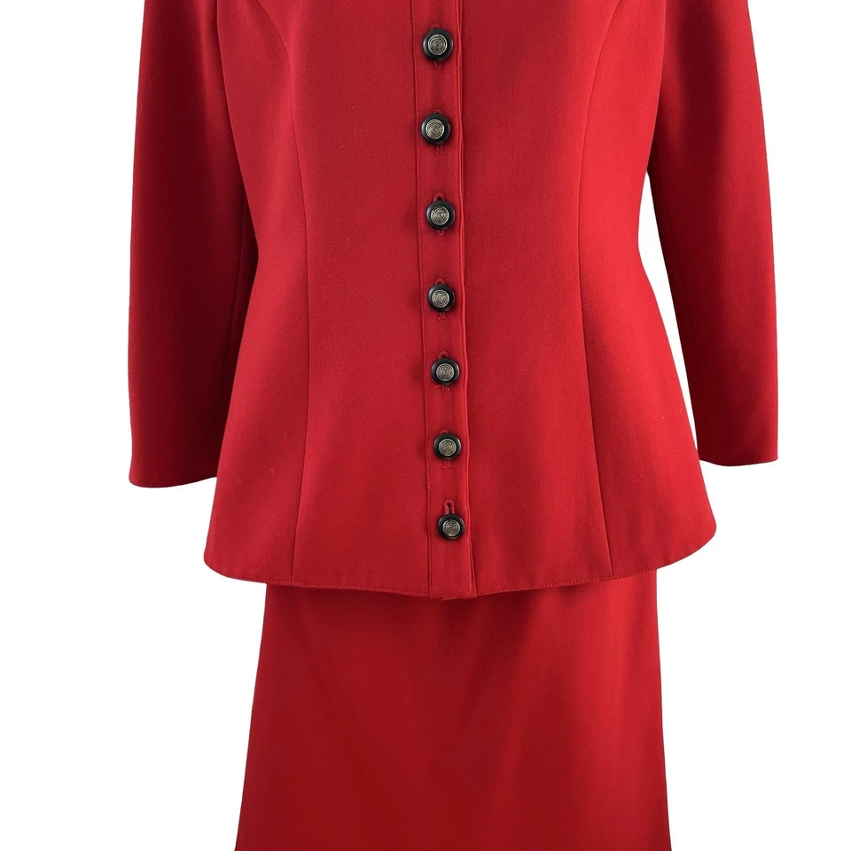 Vintage Valentino Boutique Skirt Suit Womens 4 Red Made in Italy Two Piece 90s - Image 4 of 4