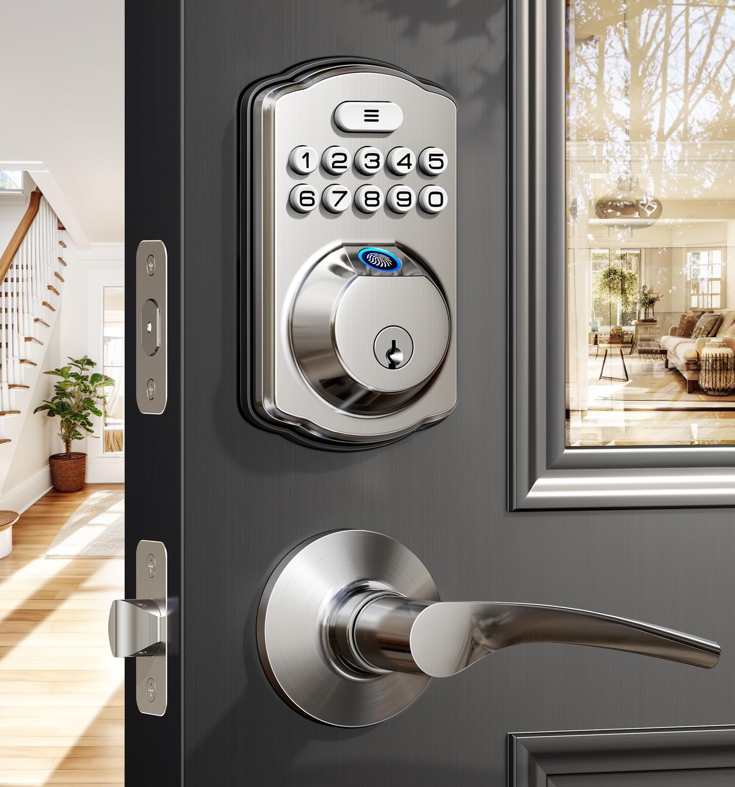 Smart Keyless Fingerprint Door Lock with Dual Lever Handles for Secure Entry