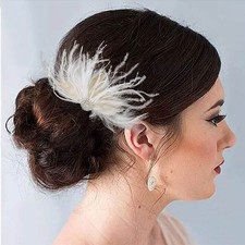 Wedding Bride Flapper Feather Hair Comb White Crystal Bridal 1920s Hair Clip ...