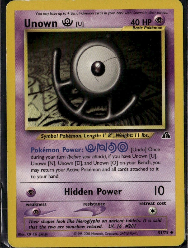 Unown [U] Uncommon Neo Discovery 51/75 Psychic Unlimited Pokemon Card