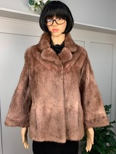VINTAGE 1960S COPPERY BROWN SHORT REAL MUSQUASH FUR WINTER JACKET COAT 10/12
