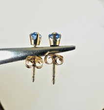 Delicate Estate 14K Yellow Gold 3mm Blue Topaz Stud Earrings