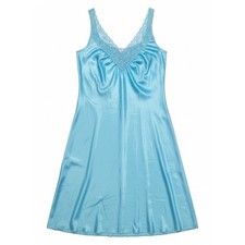 Stardust Blue Satin Lace Slip Dress Sz L Midi Dainty Coquette Whimsical Slit