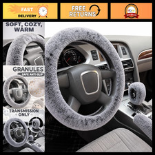 3pcsset Fashion Faux Wool Fur Furry Steering Wheel Covershort Hair Soft Fluffy