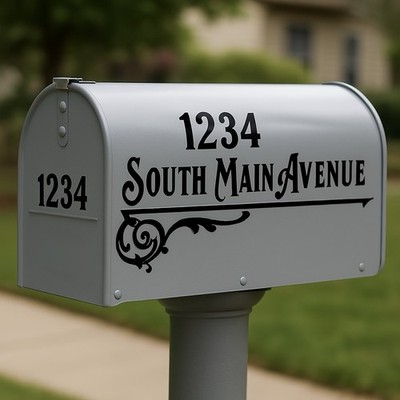 Custom Standard Mailbox Vinyl Decal Set   Street Address & Color Personalization