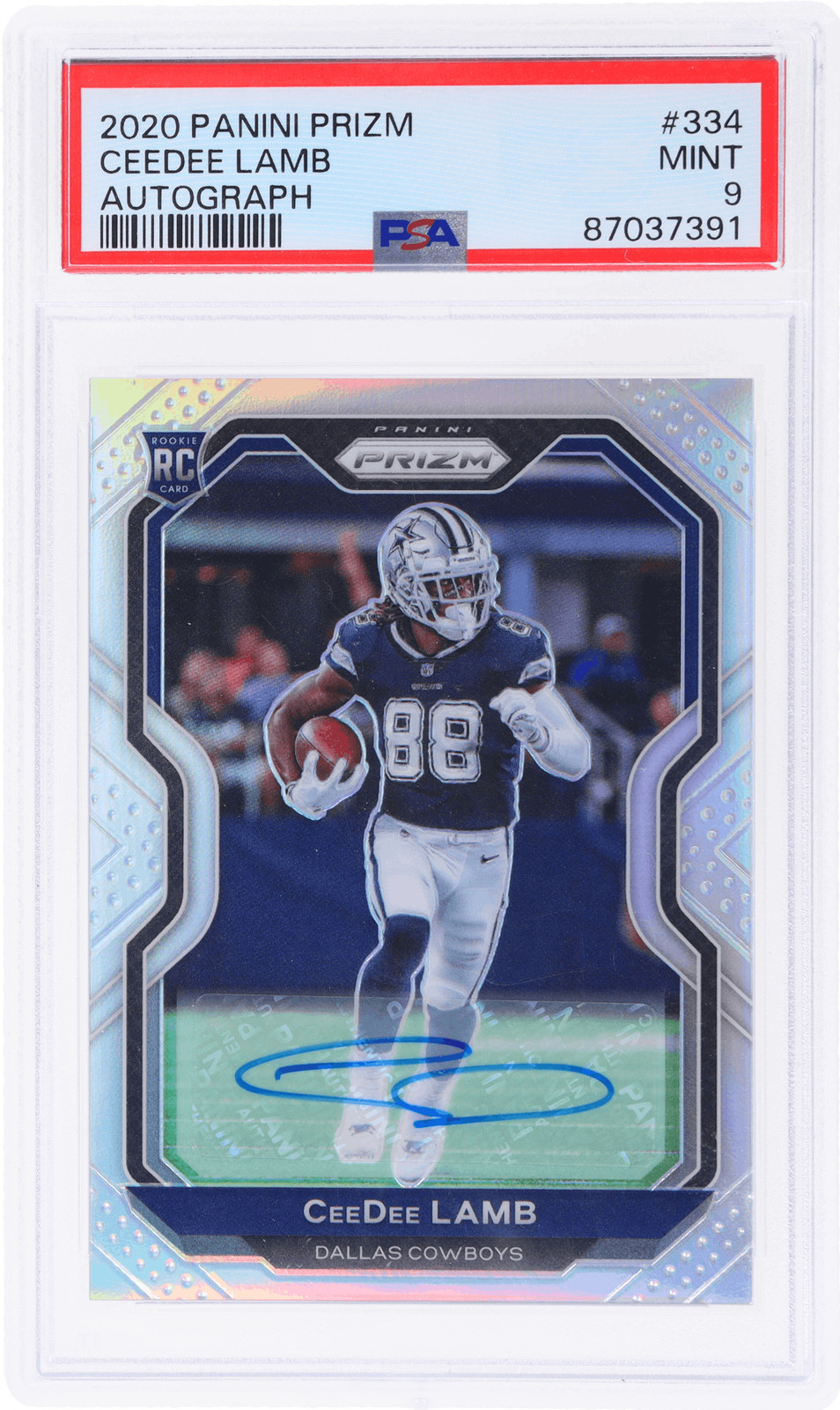 2020 Panini Prizm Ceedee Lamb Rookie Auto #334 PSA 9 Rookie RC