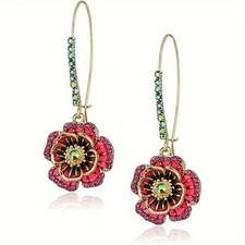 Women Rose Flower Dangle Earrings Gold Plated Long Drop Earrings Multi-color
