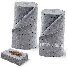 2 Roll Oil Absorbent Pads 15" W x 50' L Absorbs up to 4.8 Gal Per Roll,