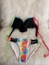 Victoria s Secret Black White Multi Push Up Flounce Bikini Set S