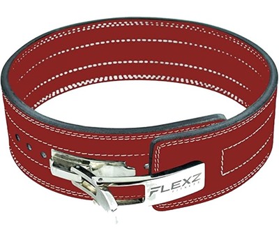 Flexz Fitness Lever - Red Weight Lifting Leather Belt - Size Medium