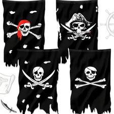 4 Pieces Jolly Roger Halloween Pirate Flag - Crossbone Banner Vertical Style
