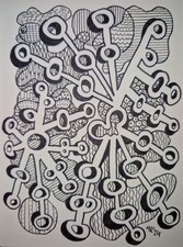 DAILY SKETCH disegno a inchiostro originale 'a forma di chiave' di Michelle Ranson