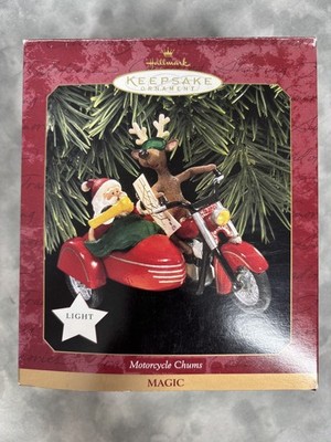 NEW Hallmark 1997 Motorcycle Chums Ornament Lighted Santa Reindeer